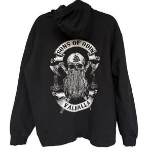 Sons of Odin Valhalla Hoodie Mens XL Black Port & Company Graphic Viking Skull
